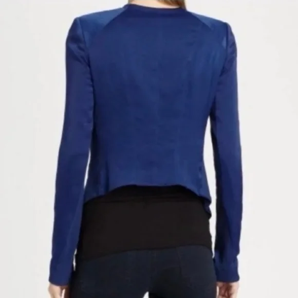 BCBGMaxAzria Flora Ruffle Silky Zip Blazer Draped Open-Front Shirt Jacket Small - Picture 4 of 11